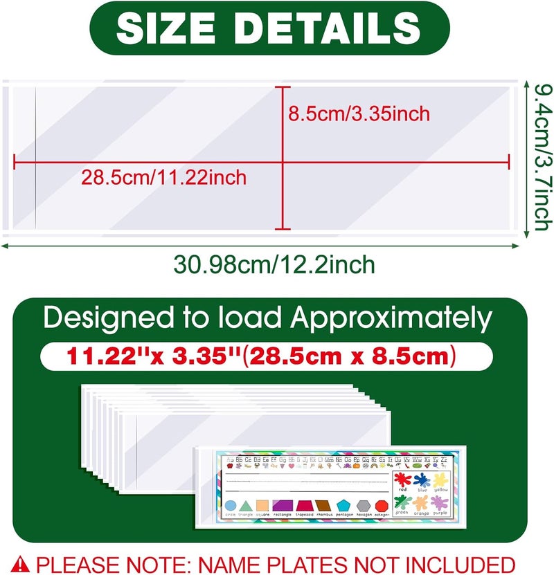 Meetory 40 PCS Upgraded Nameplate Pocket, Self Adhesive Desk Nameplates Name Tag Pocket, No Residue Clear Plastic View Name Tag Sleeves for Classroom Desk, Office Supplies (12.2" x 3.7") - Image 2